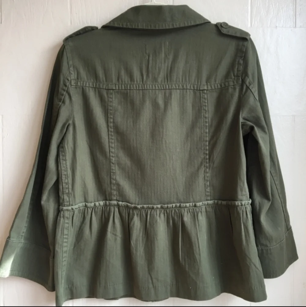 LOFT Peplum Army Green Fall Layering Jacket Women's Small S 100% Cotton Cute EUC